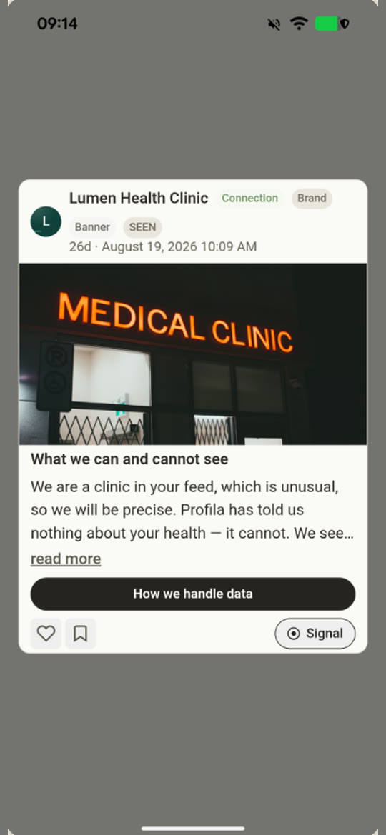A Lumen Health Clinic banner card: “What we can and cannot see”