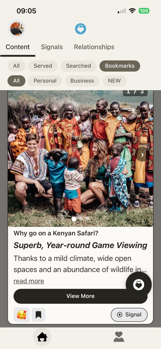 The Content tab filtered to Bookmarks