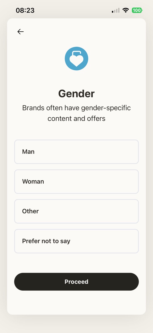 Sign-up asking for gender, with a “Prefer not to say” option